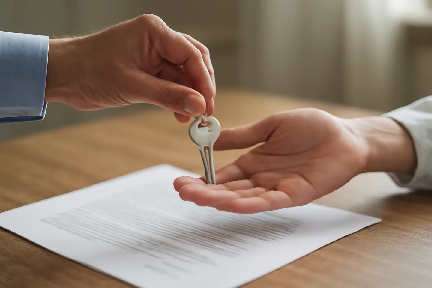 Exchanging keys over a signed property deed at closing
