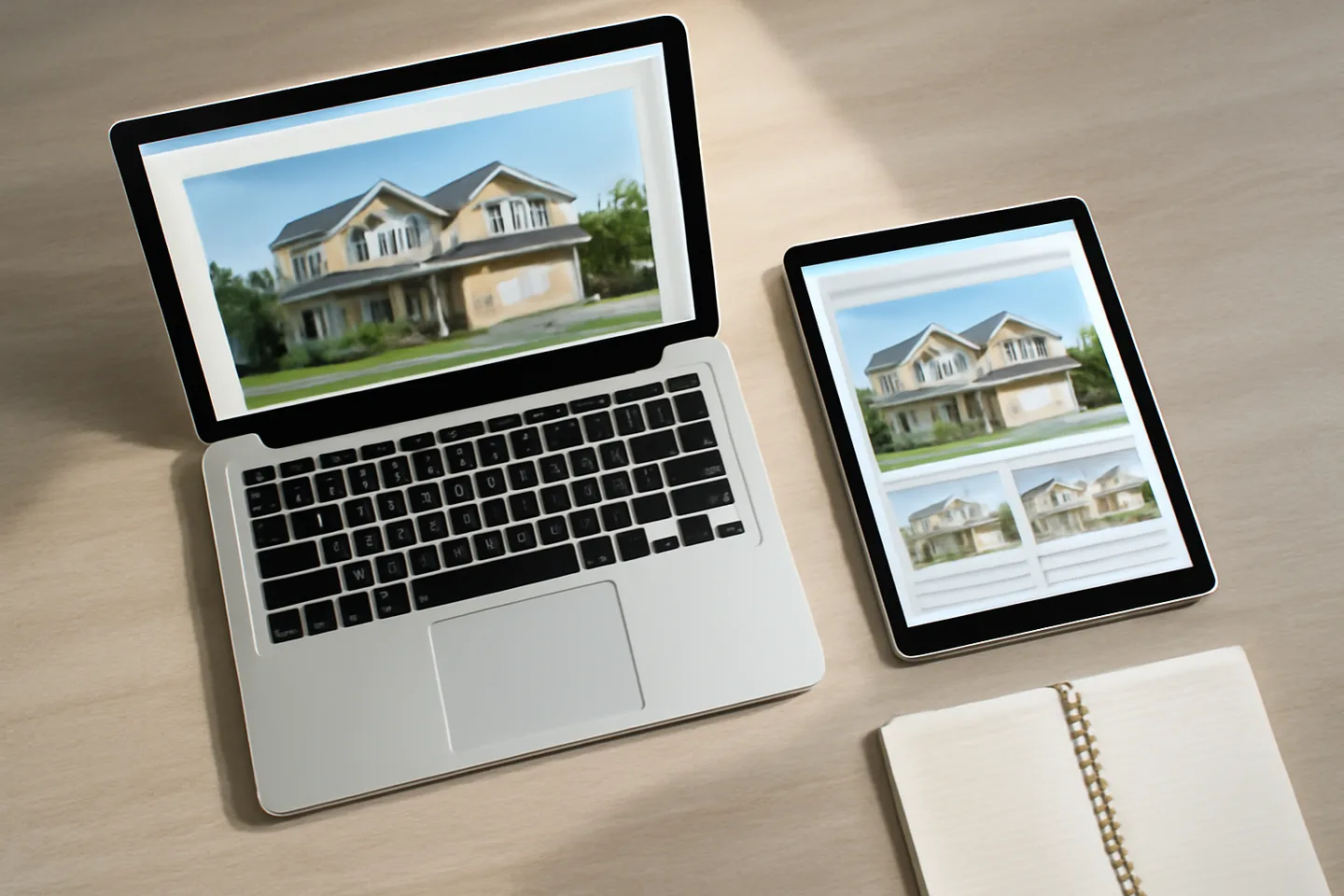 Laptop and tablet showing online property listing website