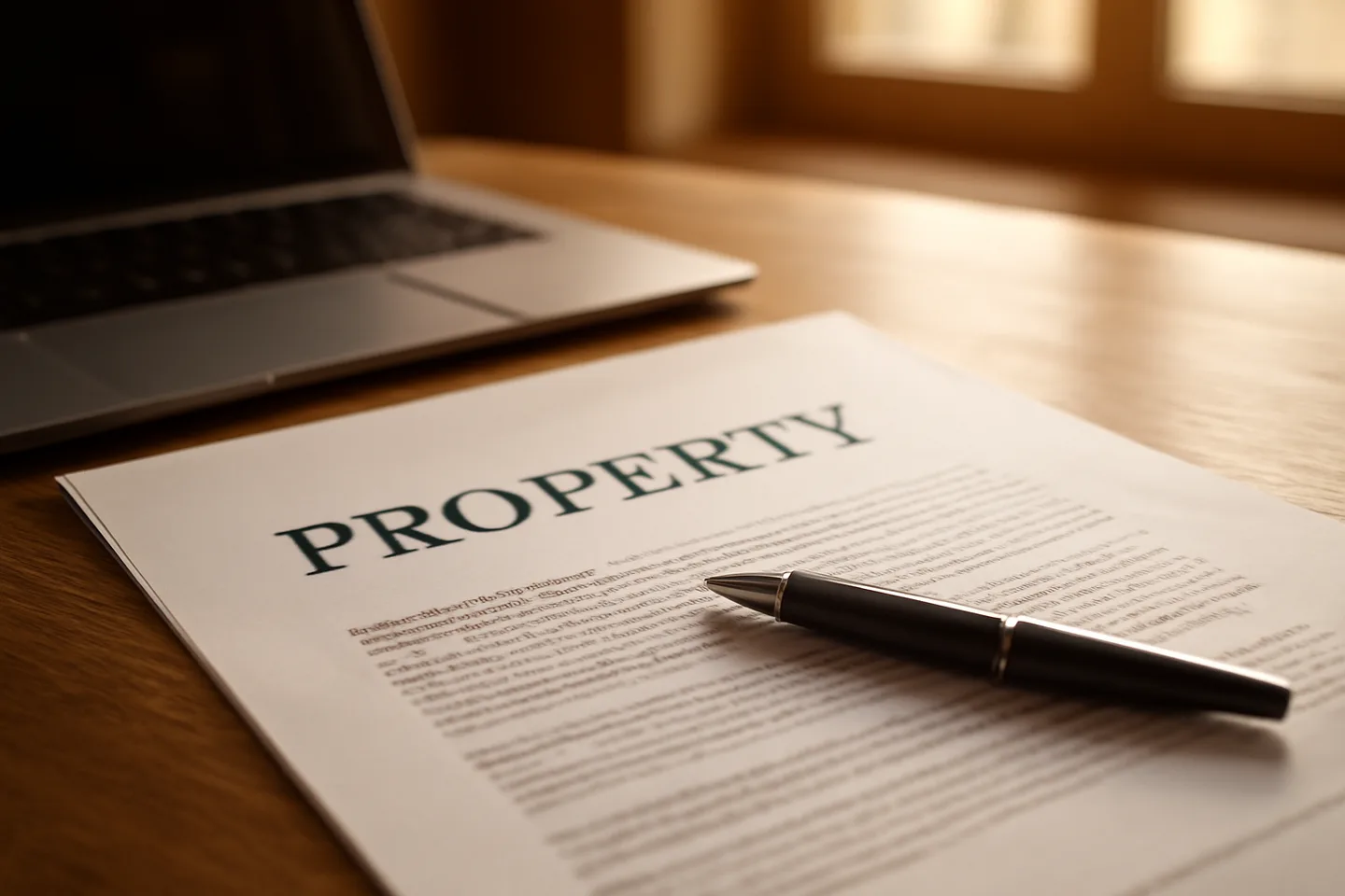 Property documents and pen on a desk