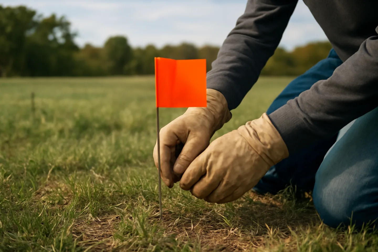 Placing a property boundary marker on a vacant land parcel