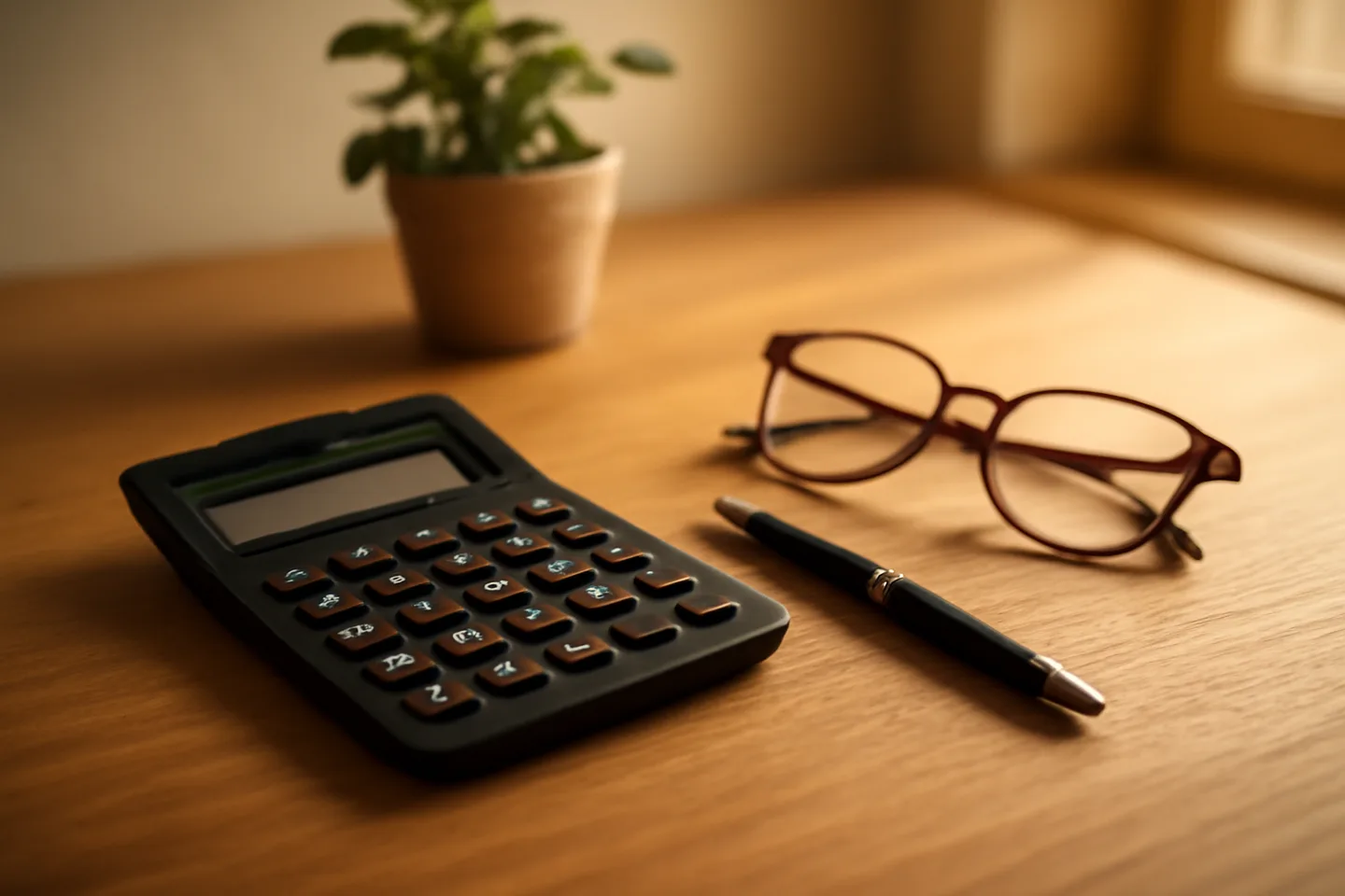 Calculator and property tax forms on a desk for selling land