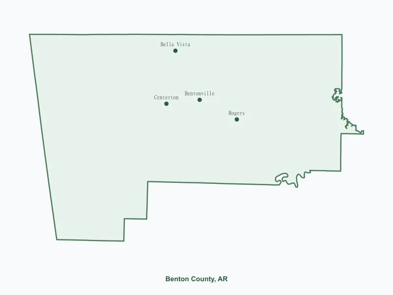 Map of Benton County, AR showing major cities