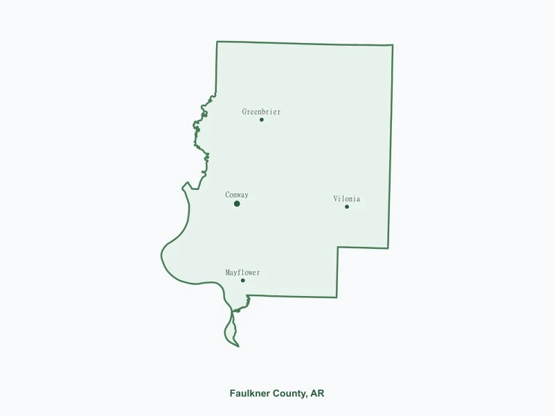 Map of Faulkner County, AR showing major cities
