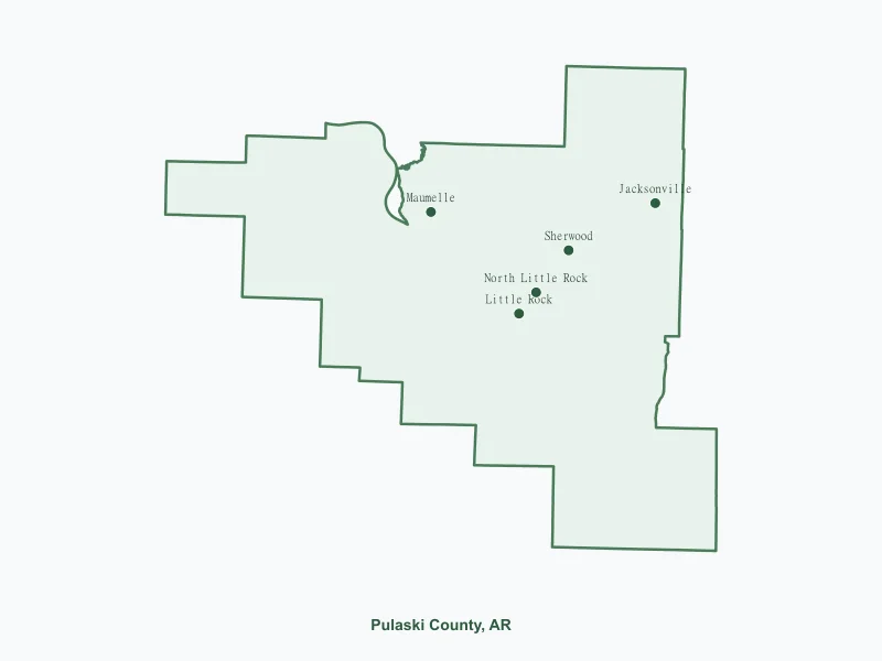 Map of Pulaski County, AR showing major cities