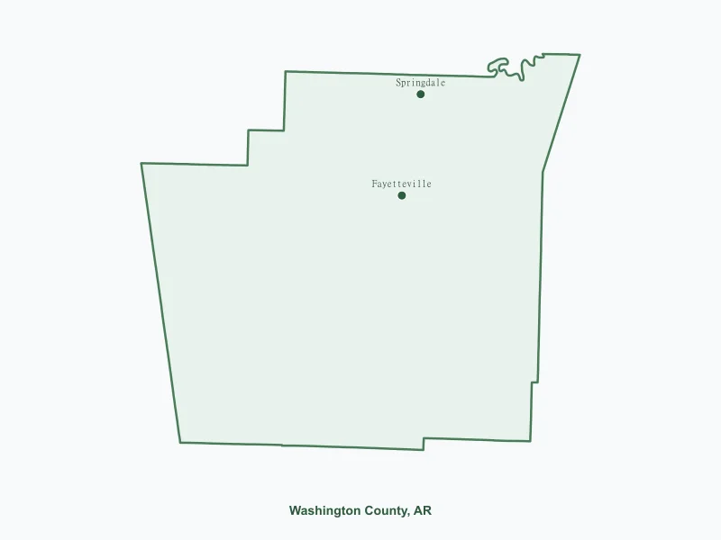 Map of Washington County, AR showing major cities